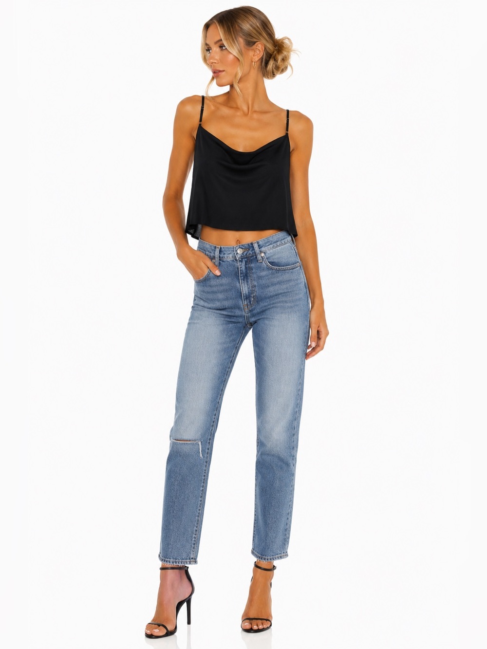 Forever 21 Black Cowl Neck Spaghetti Strap Crop Top | Size S